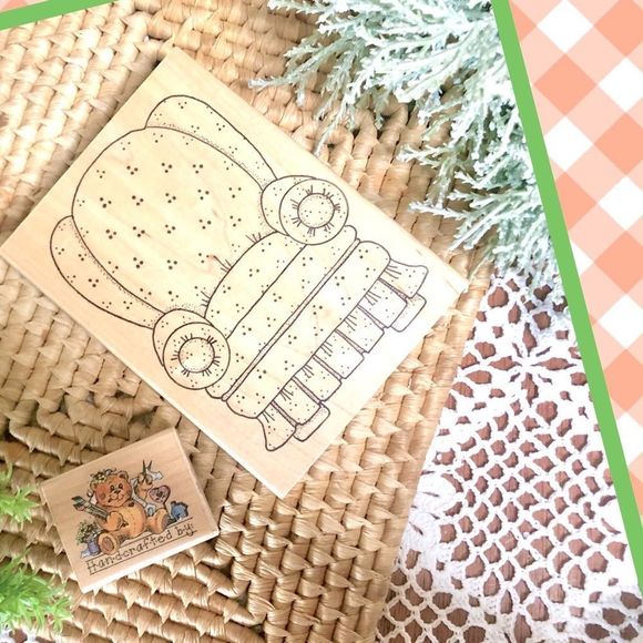 Other - Set of 2 Vintage 1990s Wood Rubber Scrapbook Stamp Handcrafted Teddy Bear